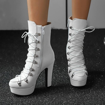 Χειμερινές μπότες μόδας 2024, απλές ευρωπαϊκές και αμερικανικές κοντές μπότες, μεταλλικές, στρογγυλές, αδιάβροχες, πλατφόρμες, με χοντρό τακούνι, γυναικεία παπούτσια για το εξωτερικό εμπόριο