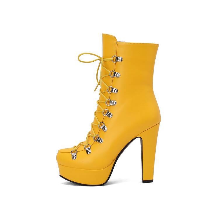 Cizme de iarnă noi la modă 2024, cizme scurte simple europene și americane, cu cap rotund metalic, impermeabile, cu platformă, toc gros, pantofi de damă pentru comerț exterior