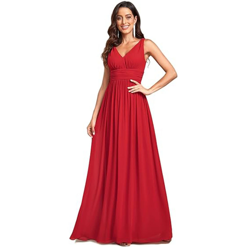 Večernja haljina 2025 Nova ženska elegantna duga haljina s dubokim V-izrezom, bez rukava, od šifona, izravna isporuka s eBaya