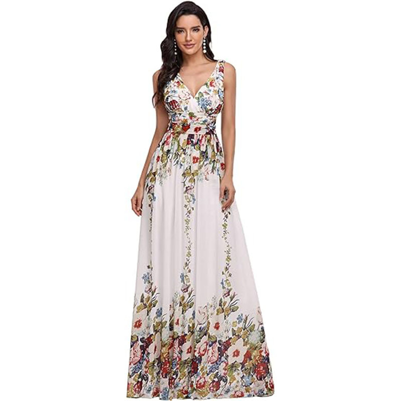 Večernja haljina 2025 Nova ženska elegantna duga haljina s dubokim V-izrezom, bez rukava, od šifona, izravna isporuka s eBaya