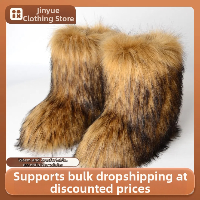 Rebasekarusnahast saapad, sügis- ja talvestiil, soojad ja külmakindlad, paksendatud suurte sääremarjade imitatsioonkarusnahast lumesaapad, Euroopa ja Ameerika moestiil