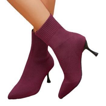 2024 cizme subțiri noi pentru femei, cizme scurte cu toc înalt, tricotate, toamnă și iarnă, cizme simple, pantofi cu toc subțire și vârf ascuțit, cizme pentru femei