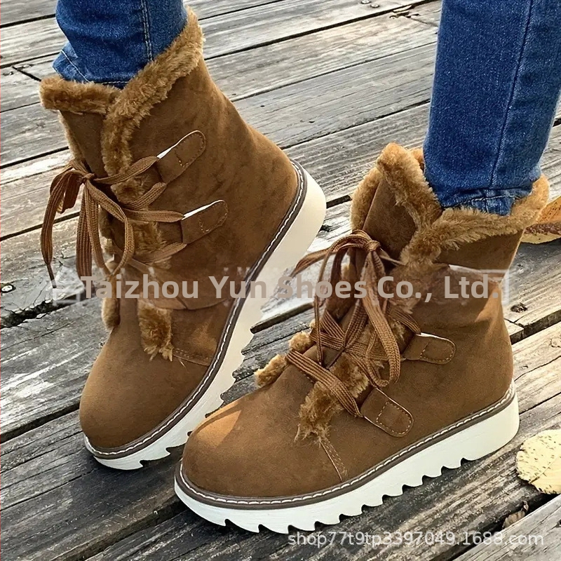 Zimné biele ružové čižmy, snehové čižmy, hrubé zamatové krátke čižmy so šnurovaním, dámske čižmy pre väčšie veľkosti, malá veľkosť, dámske topánky 36-43