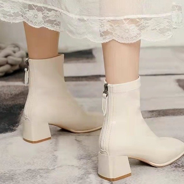 Ghete Martin pentru femei 2022, noi pentru toamna și iarna, stil coreean, cu cap pătrat, toc gros, fermoar, toc înalt, căptușeală din fleece, subțire și scurte, toamna și iarna