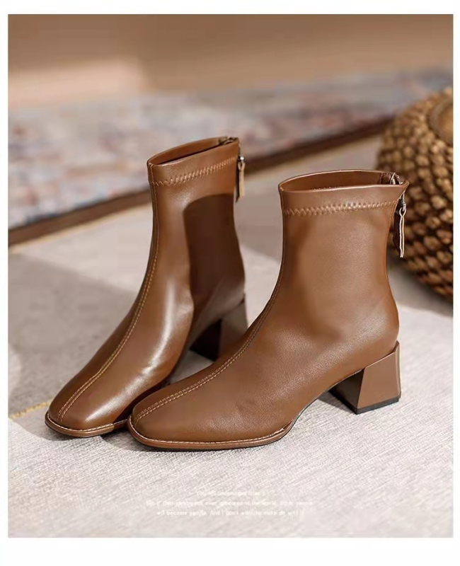 Ghete Martin pentru femei 2022, noi pentru toamna și iarna, stil coreean, cu cap pătrat, toc gros, fermoar, toc înalt, căptușeală din fleece, subțire și scurte, toamna și iarna