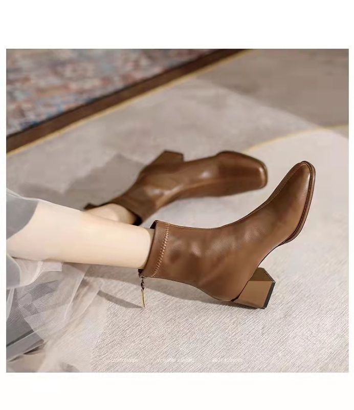 Ghete Martin pentru femei 2022, noi pentru toamna și iarna, stil coreean, cu cap pătrat, toc gros, fermoar, toc înalt, căptușeală din fleece, subțire și scurte, toamna și iarna