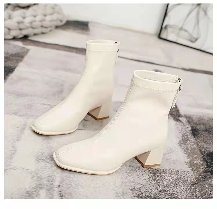 Ghete Martin pentru femei 2022, noi pentru toamna și iarna, stil coreean, cu cap pătrat, toc gros, fermoar, toc înalt, căptușeală din fleece, subțire și scurte, toamna și iarna