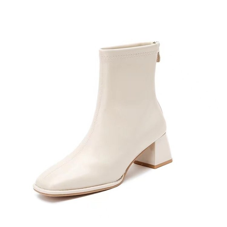 Ghete Martin pentru femei 2022, noi pentru toamna și iarna, stil coreean, cu cap pătrat, toc gros, fermoar, toc înalt, căptușeală din fleece, subțire și scurte, toamna și iarna