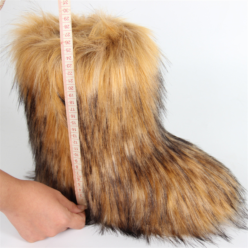 Cizme de zăpadă noi transfrontaliere europene și americane, cu toc plat, înalte, calde, de iarnă, Mao Mao, cizme cu tub mediu, imitație de Fox Mao, cizme hip-hop