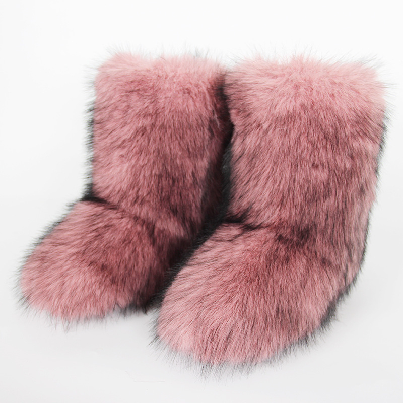 Cizme de zăpadă noi transfrontaliere europene și americane, cu toc plat, înalte, calde, de iarnă, Mao Mao, cizme cu tub mediu, imitație de Fox Mao, cizme hip-hop