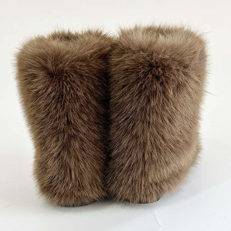 Cizme de zăpadă noi transfrontaliere europene și americane, cu toc plat, înalte, calde, de iarnă, Mao Mao, cizme cu tub mediu, imitație de Fox Mao, cizme hip-hop