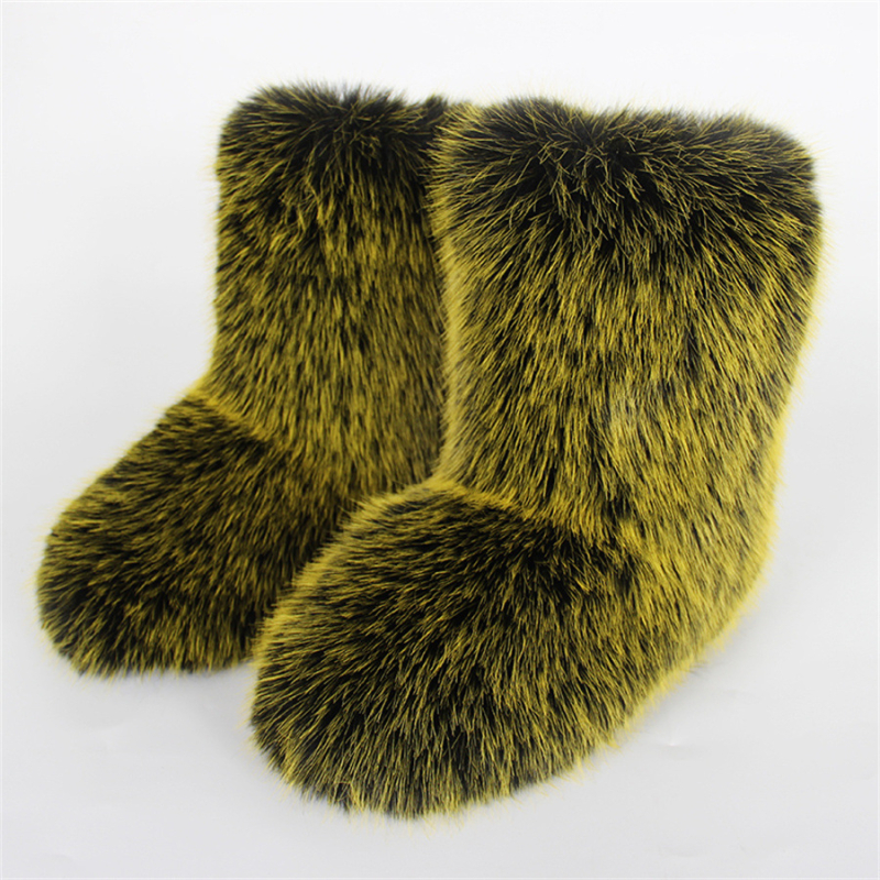 Cizme de zăpadă noi transfrontaliere europene și americane, cu toc plat, înalte, calde, de iarnă, Mao Mao, cizme cu tub mediu, imitație de Fox Mao, cizme hip-hop