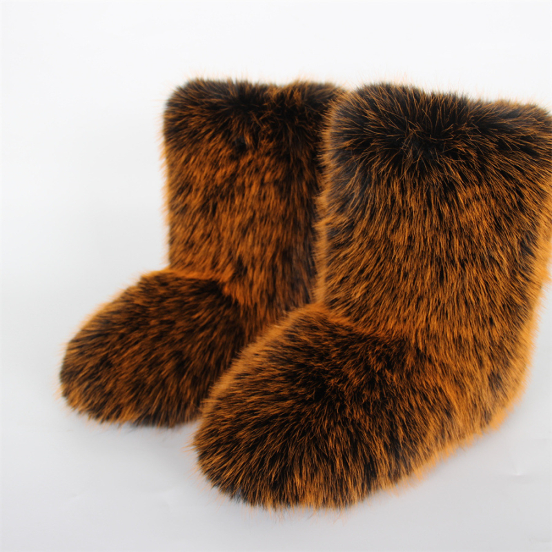 Cizme de zăpadă noi transfrontaliere europene și americane, cu toc plat, înalte, calde, de iarnă, Mao Mao, cizme cu tub mediu, imitație de Fox Mao, cizme hip-hop