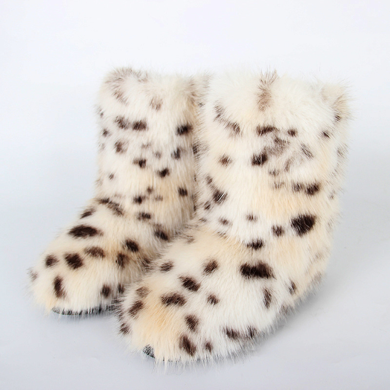 Cizme de zăpadă noi transfrontaliere europene și americane, cu toc plat, înalte, calde, de iarnă, Mao Mao, cizme cu tub mediu, imitație de Fox Mao, cizme hip-hop