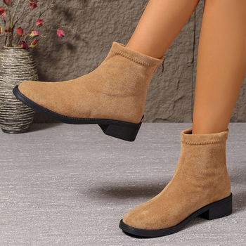 Cizme scurte cu toc înalt și fermoar la spate pentru femei, stil francez, toc înalt ...