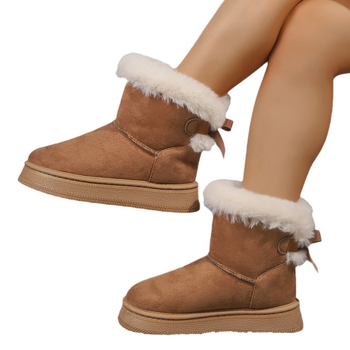 Νέες μπότες χιονιού με πλατφόρμες, χοντρή σόλα και στρογγυλή μύτη για το φθινόπωρο και τον χειμώνα του 2025 για γυναίκες με φιόγκους, casual βελούδινες, ζεστές βαμβακερές μπότες