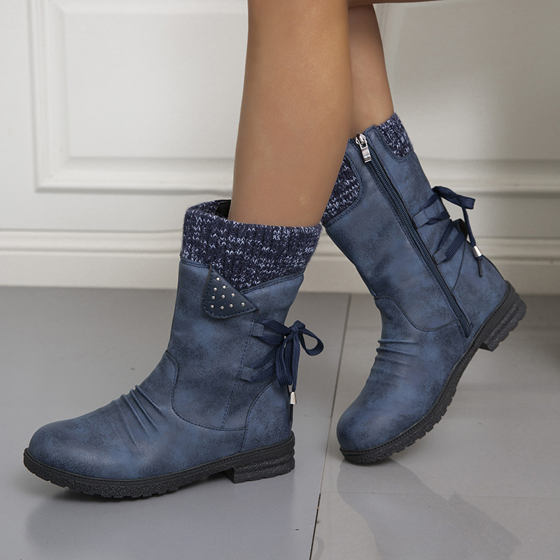 Väliskaubandus Amazon soovib suuri Euroopa ja Ameerika keskmise tünniga Martin saapaid, ümara peaga, madala kontsaga, küljelukuga, jämeda kontsaga, moodseid naiste puuvillaseid saapaid