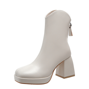 Dámske čižmy Martinky s hrubým podpätkom, vodotesnou platformou a štvorcovou špičkou, so zipsom vzadu, kožené, na jeseň a zimu 2024