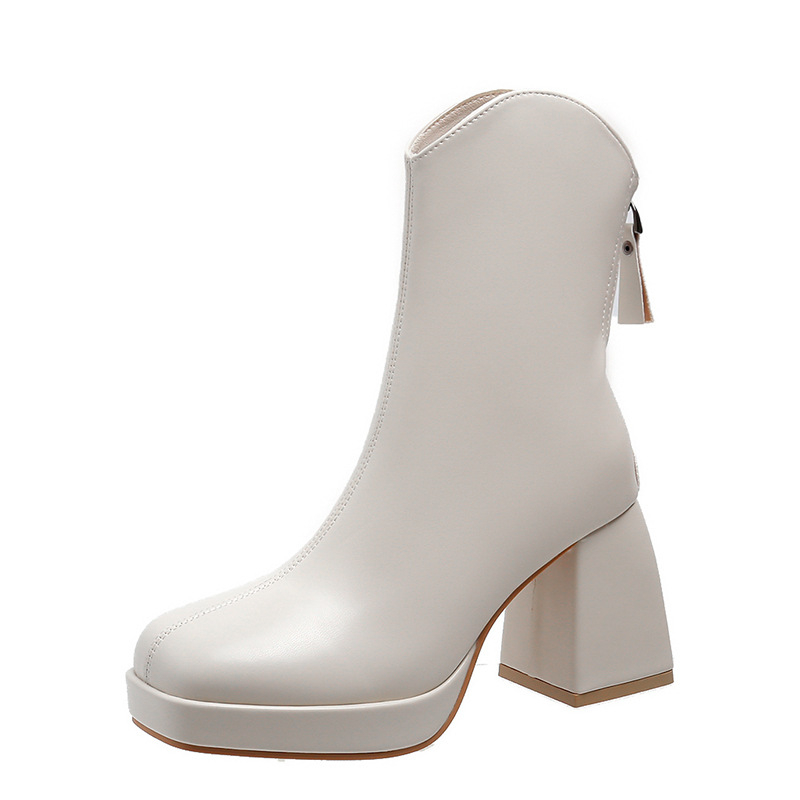 Dámske čižmy Martinky s hrubým podpätkom, vodotesnou platformou a štvorcovou špičkou, so zipsom vzadu, kožené, na jeseň a zimu 2024