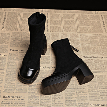 Cizme subțiri pentru femei 2024 primăvara și toamna nou stil coreean cizme mici la gleznă toamna și iarna pantofi pentru femei întoarsă cizme elastice în piele cizme la gleznă cu toc înalt