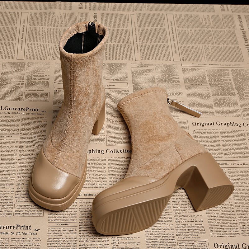 Cizme subțiri pentru femei 2024 primăvara și toamna nou stil coreean cizme mici la gleznă toamna și iarna pantofi pentru femei întoarsă cizme elastice în piele cizme la gleznă cu toc înalt