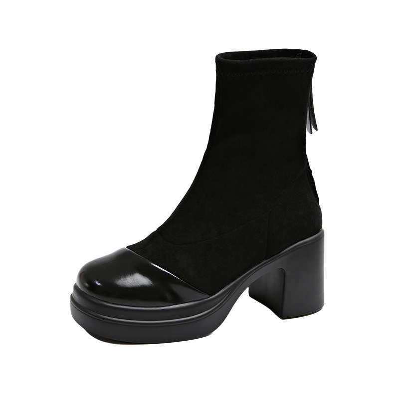 Cizme subțiri pentru femei 2024 primăvara și toamna nou stil coreean cizme mici la gleznă toamna și iarna pantofi pentru femei întoarsă cizme elastice în piele cizme la gleznă cu toc înalt