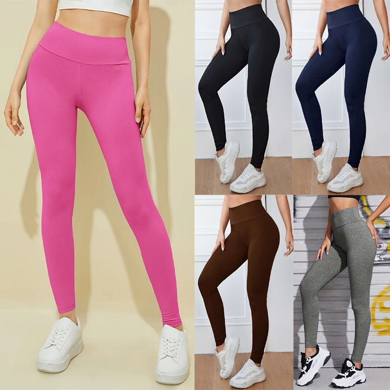 Colanți de yoga confortabili pentru femei, culoare solidă, cu curea largă, 2024 Europa și America Amazon transfrontalieră