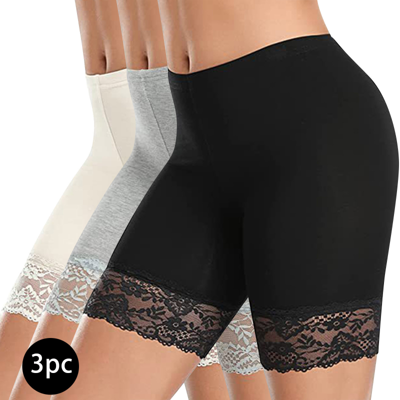 Pantaloni scurți din trei părți, cu cusături din dantelă, pentru femei, din modal, pentru comerț exterior, pantaloni de siguranță anti-lumină, mărime plus, costum de pantaloni scurți