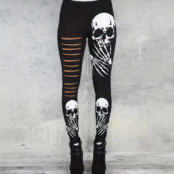 Κολάν με τρύπες κρανίου σε ευρωπαϊκό και αμερικανικό στυλ, με δημιουργικό κολάν και ψηλό ελαστικό παντελόνι για casual εμφανίσεις.