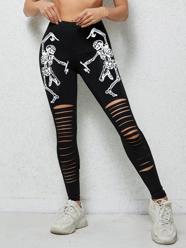 Κολάν με τρύπες κρανίου σε ευρωπαϊκό και αμερικανικό στυλ, με δημιουργικό κολάν και ψηλό ελαστικό παντελόνι για casual εμφανίσεις.