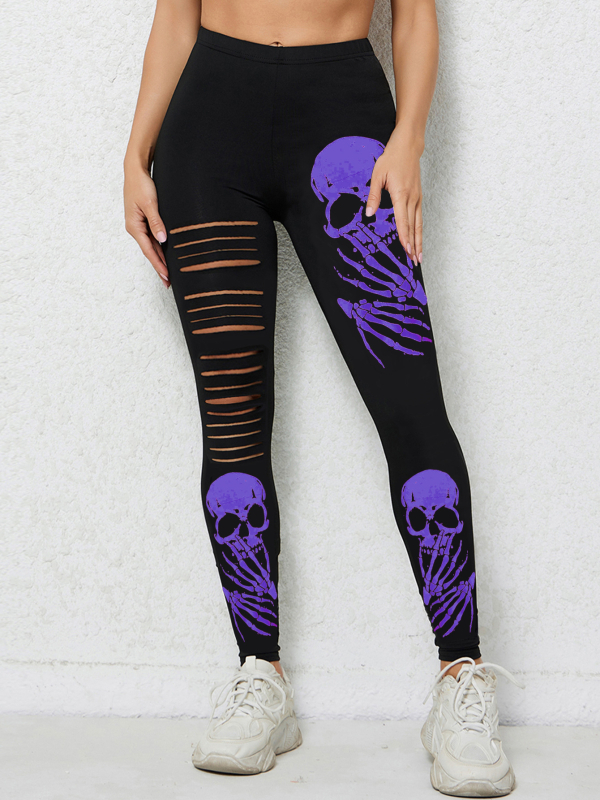 Κολάν με τρύπες κρανίου σε ευρωπαϊκό και αμερικανικό στυλ, με δημιουργικό κολάν και ψηλό ελαστικό παντελόνι για casual εμφανίσεις.