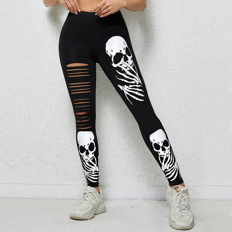 Κολάν με τρύπες κρανίου σε ευρωπαϊκό και αμερικανικό στυλ, με δημιουργικό κολάν και ψηλό ελαστικό παντελόνι για casual εμφανίσεις.