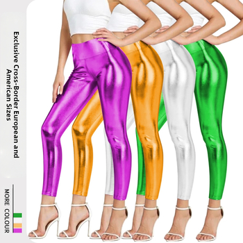 Határokon átnyúló Amazon női magas derekú műbőr külső ruházati leggings aranyozott színű, élénk bőrből készült, rövidített műbőr leggings