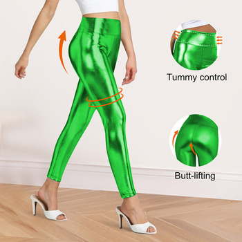 Határokon átnyúló Amazon női magas derekú műbőr külső ruházati leggings aranyozott színű, élénk bőrből készült, rövidített műbőr leggings