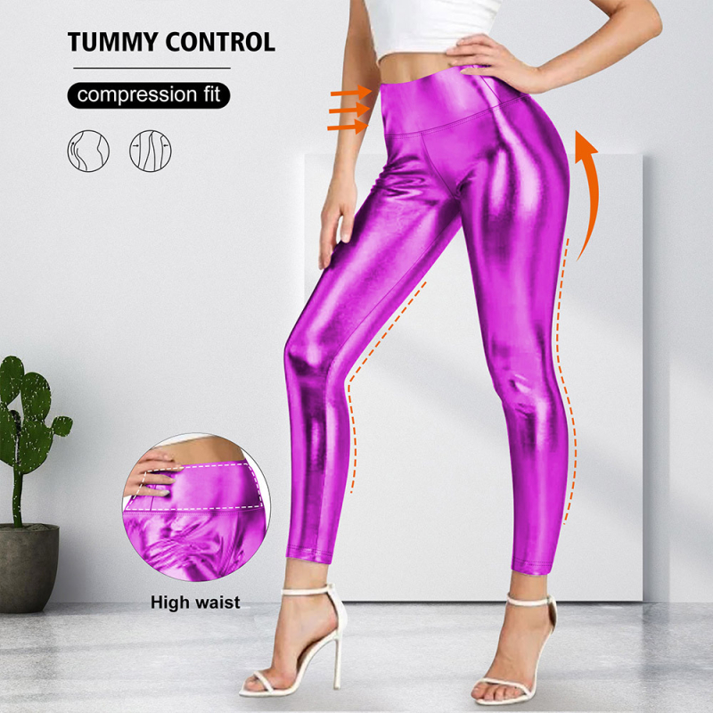 Határokon átnyúló Amazon női magas derekú műbőr külső ruházati leggings aranyozott színű, élénk bőrből készült, rövidített műbőr leggings