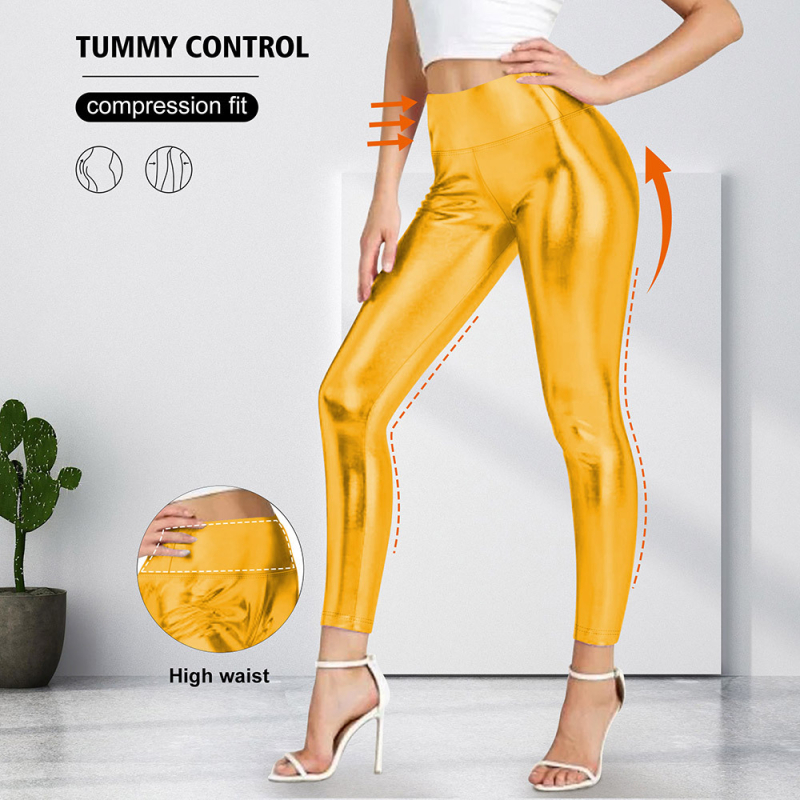 Határokon átnyúló Amazon női magas derekú műbőr külső ruházati leggings aranyozott színű, élénk bőrből készült, rövidített műbőr leggings