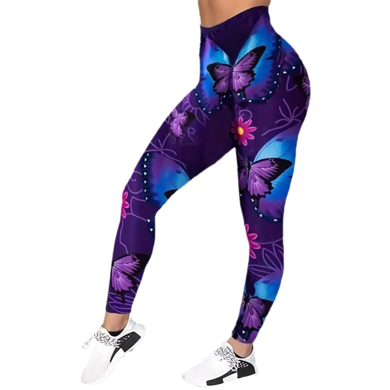 Joogapüksid armsa liblikamustriga Euroopa ja Ameerika retuusid, õmblusteta kõrge vöökohaga naiste fitnesspüksid, suvised AliExpressi hulgimüügihinnaga