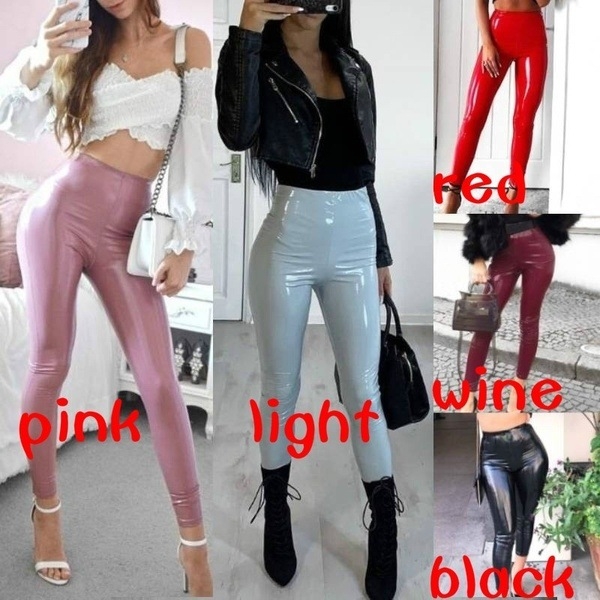 Spot! Explozii europene și americane Amazon New Mirror PU pantaloni din piele strălucitoare pentru femei, pantaloni casual distractivi pentru club de noapte