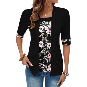 202 Vasaros Nauji Tarpvalstybiniai Europos ir Amerikos Drabužiai „Amazon“ Padirbti Dviejų Dalių Penkių Ketvirčių Rankovių Marginti Moteriški Viršutiniai Marškinėliai