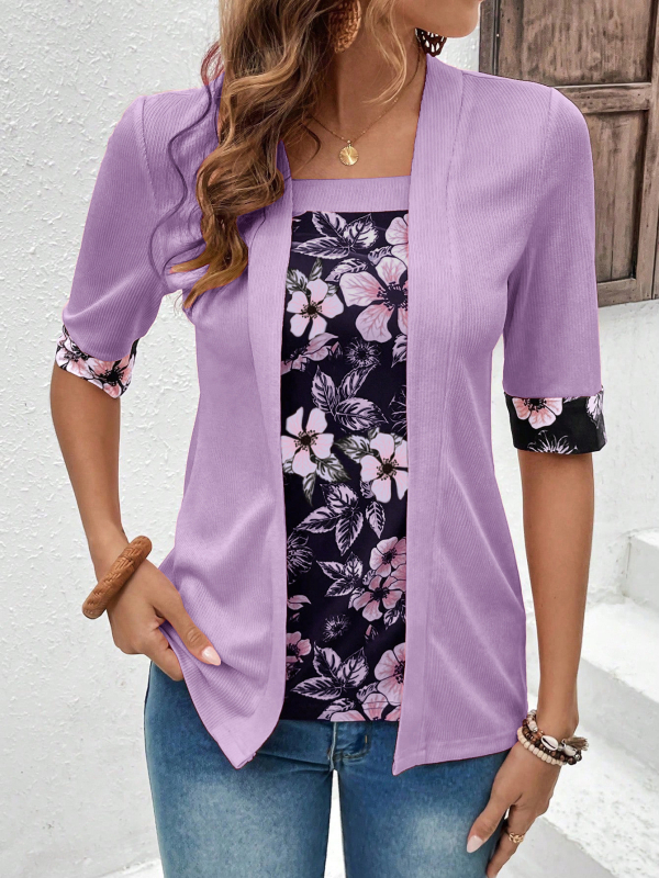 202 Vasaros Nauji Tarpvalstybiniai Europos ir Amerikos Drabužiai „Amazon“ Padirbti Dviejų Dalių Penkių Ketvirčių Rankovių Marginti Moteriški Viršutiniai Marškinėliai