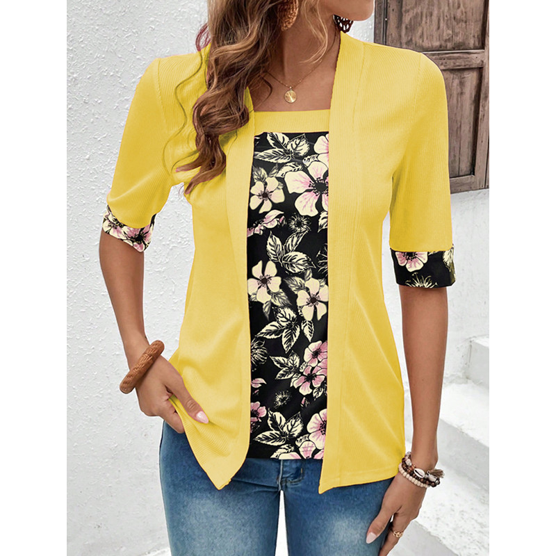 202 Vasaros Nauji Tarpvalstybiniai Europos ir Amerikos Drabužiai „Amazon“ Padirbti Dviejų Dalių Penkių Ketvirčių Rankovių Marginti Moteriški Viršutiniai Marškinėliai