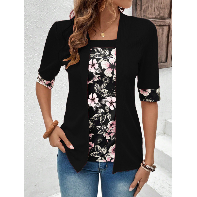 202 Vasaros Nauji Tarpvalstybiniai Europos ir Amerikos Drabužiai „Amazon“ Padirbti Dviejų Dalių Penkių Ketvirčių Rankovių Marginti Moteriški Viršutiniai Marškinėliai