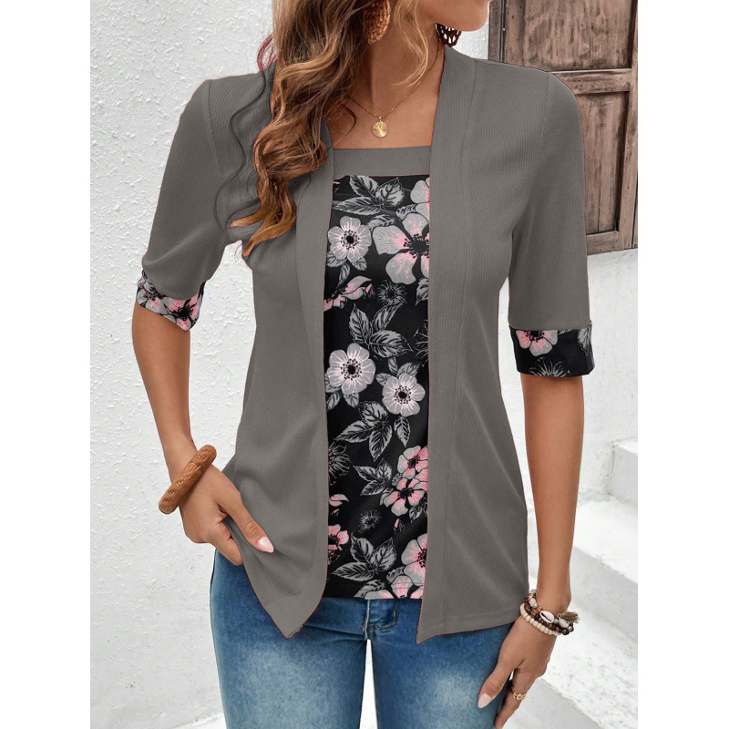 202 Vasaros Nauji Tarpvalstybiniai Europos ir Amerikos Drabužiai „Amazon“ Padirbti Dviejų Dalių Penkių Ketvirčių Rankovių Marginti Moteriški Viršutiniai Marškinėliai