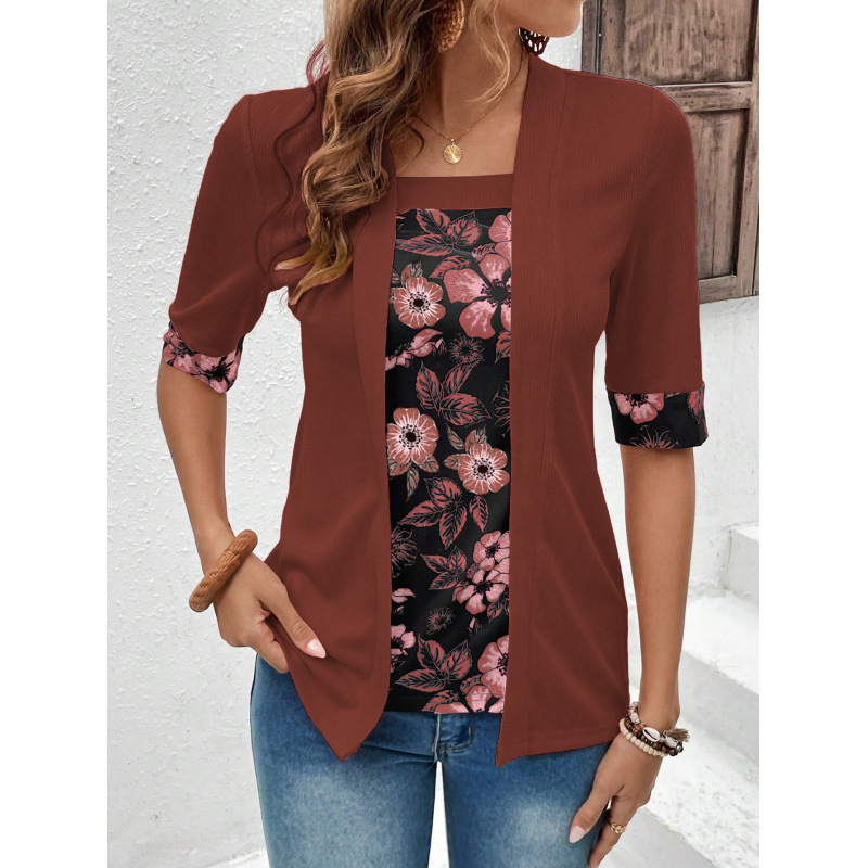 202 Vasaros Nauji Tarpvalstybiniai Europos ir Amerikos Drabužiai „Amazon“ Padirbti Dviejų Dalių Penkių Ketvirčių Rankovių Marginti Moteriški Viršutiniai Marškinėliai