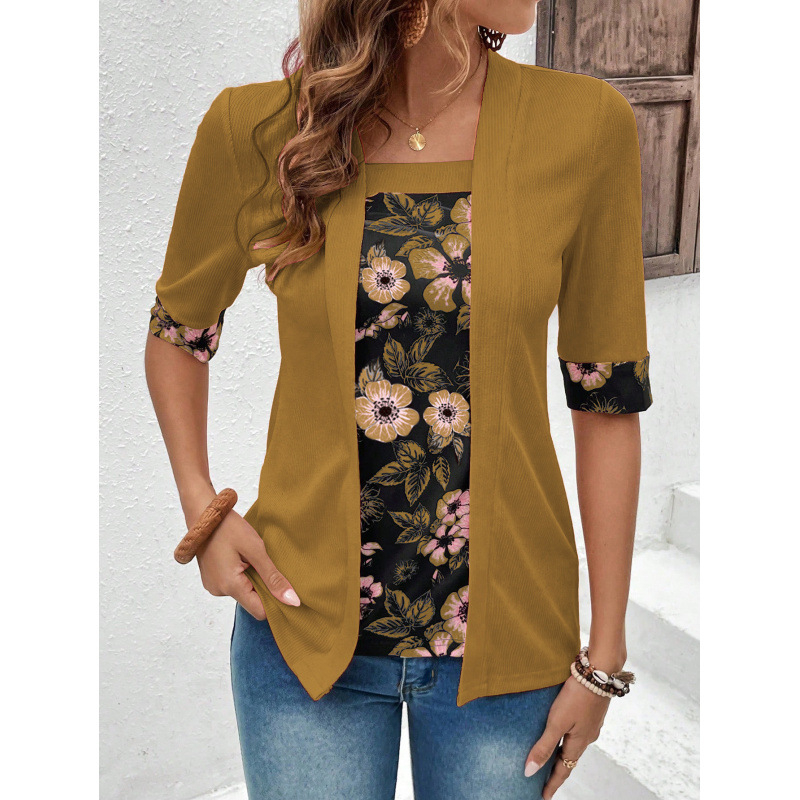 202 Vasaros Nauji Tarpvalstybiniai Europos ir Amerikos Drabužiai „Amazon“ Padirbti Dviejų Dalių Penkių Ketvirčių Rankovių Marginti Moteriški Viršutiniai Marškinėliai