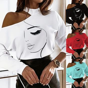 Nové tričko s odhalenými ramenami, abstraktnou potlačou európskych a amerických postáv, sexy top pre ženy