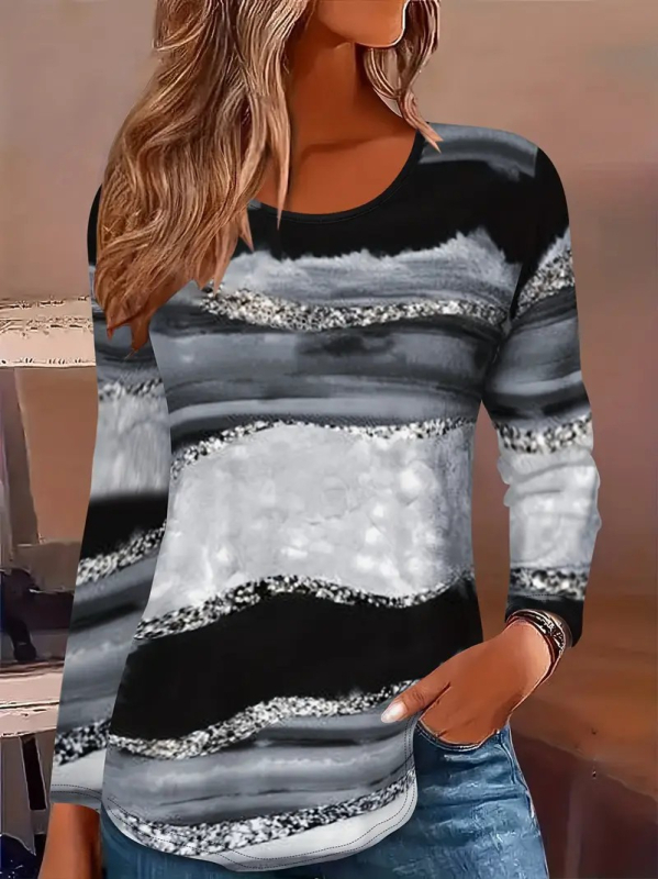 Amazon independent station foreign trade 2025 nou la modă casual color gradient sleeve tricou cu guler rotund și mânecă lungă WA28