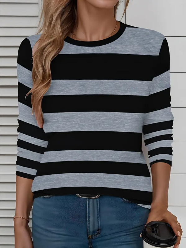 Amazon independent station foreign trade 2025 nou la modă casual color gradient sleeve tricou cu guler rotund și mânecă lungă WA28