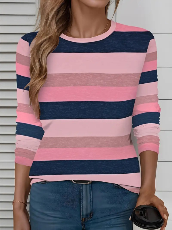 Amazon independent station foreign trade 2025 nou la modă casual color gradient sleeve tricou cu guler rotund și mânecă lungă WA28