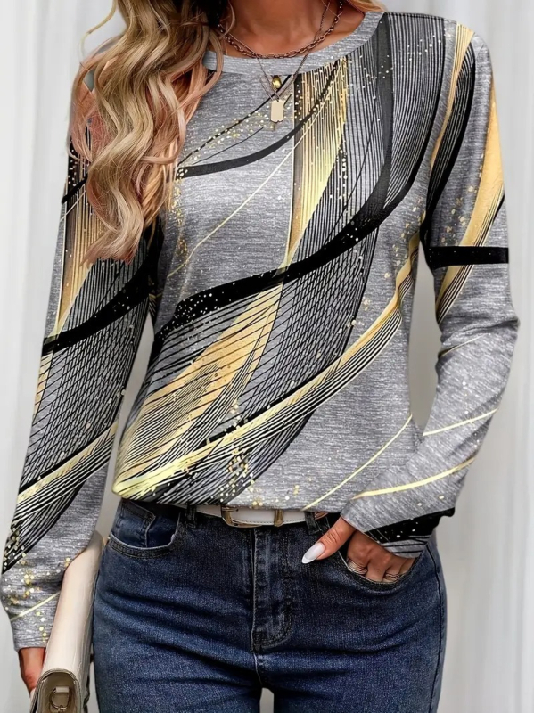 Amazon independent station foreign trade 2025 nou la modă casual color gradient sleeve tricou cu guler rotund și mânecă lungă WA28